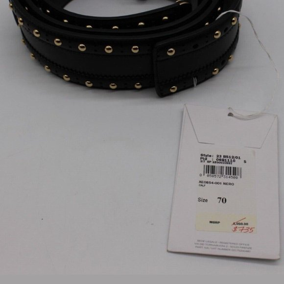 $1050 Salvatore Ferragamo Women's Black Leather W/Gold Studs Size 70 - Picture 2 of 5